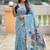 Skyblue cotton silk saree with colorful floral weaving pallu with blouse