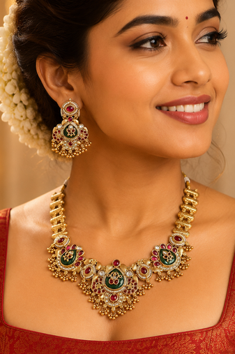 Ratnashraya Opulent Temple Necklace 