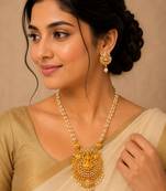White color necklace set with earrings, moti & agate stone, gold plated