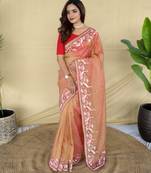 Orange embroiedery work two tone silk saree