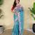 Sky blue embroiedery work two tone silk saree