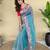 Sky blue embroiedery work two tone silk saree