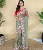Green embroiedery work two tone silk saree