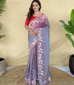 Lavender embroiedery work two tone silk saree