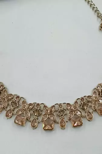 gold color necklace set with earrings and maang tikka     agate stone, antique gold plating