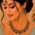 Green color necklace set with earrings and maang tikka     agate stone, antique gold plating