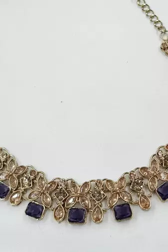 Purple color necklace set with earrings and maang tikka     agate stone, antique gold plating