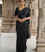 Black pure matka silk floral butti embroidery silk saree