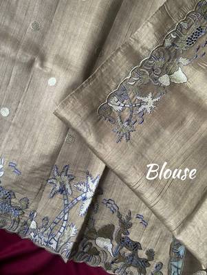 Cream matka silk multi-thread embroidery work saree 1