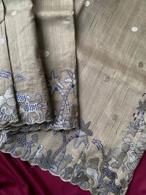 Cream matka silk multi-thread embroidery work saree 2