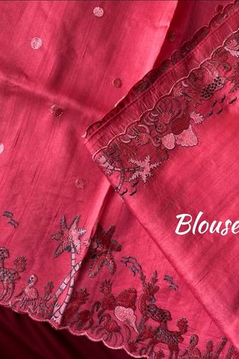 Pink matka silk multi-thread embroidery work saree