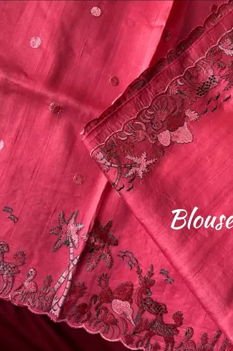 Pink matka silk multi-thread embroidery work saree