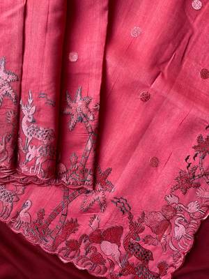 Pink matka silk multi-thread embroidery work saree 2
