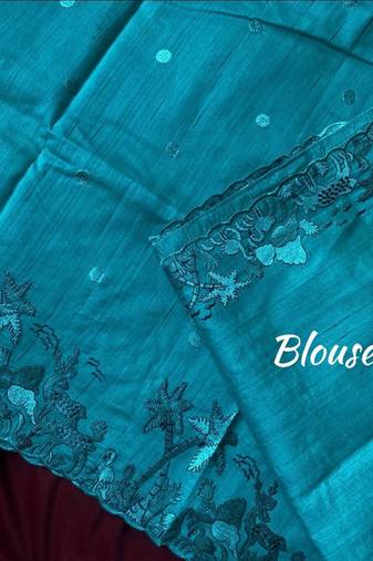Blue matka silk multi-thread embroidery work saree