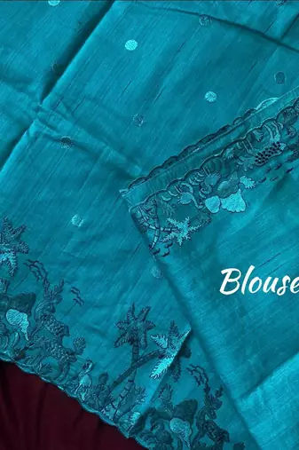 Blue matka silk multi-thread embroidery work saree