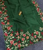 Green matka silk saree with heavy floral embroidery border with running blouse