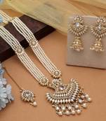 White color long kundan necklace set