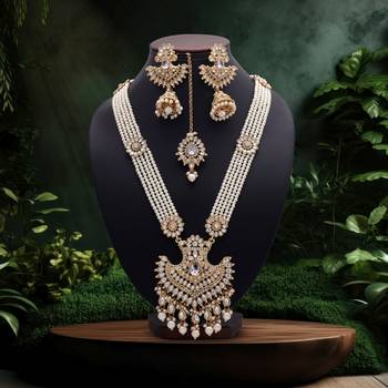 White color long kundan necklace set 2