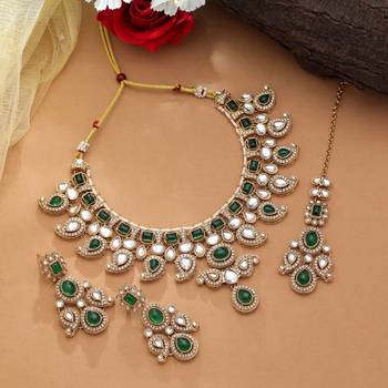 Green color kundan necklace set 1