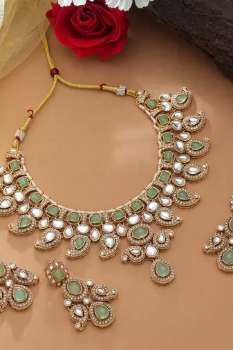 Pista green color kundan necklace set