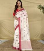 Red color machine woven multi thread work tussar silk saree