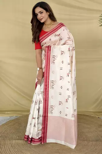 Red color machine woven multi thread work tussar silk saree