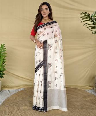 Black color machine woven multi thread work tussar silk saree 1