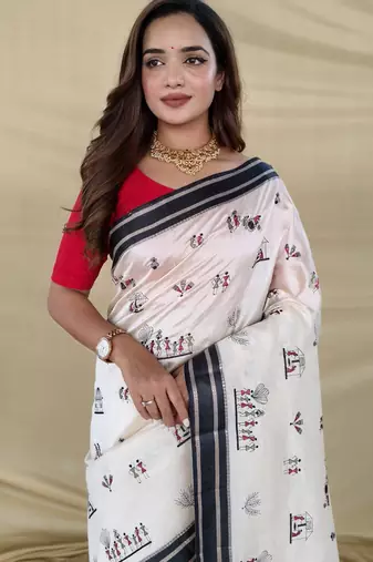 Black color machine woven multi thread work tussar silk saree