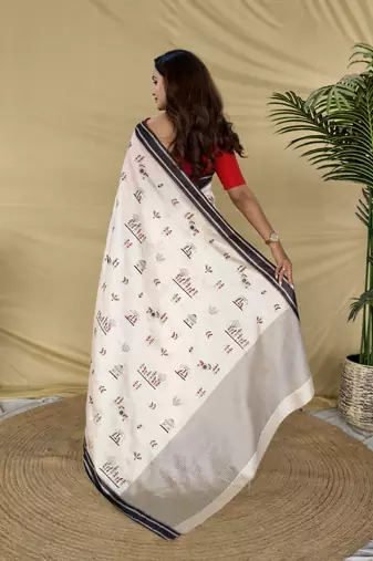 Black color machine woven multi thread work tussar silk saree