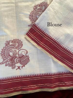 Red tussar silk multi thread peacock motifs saree 1