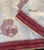 Red tussar silk multi thread peacock motifs saree