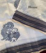 Black silk blend multi thread peacock motifs saree
