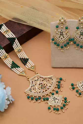 Green color rajputi jewellery rani haar