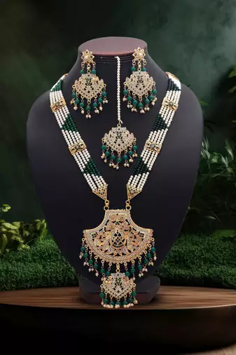 Green color rajputi jewellery rani haar