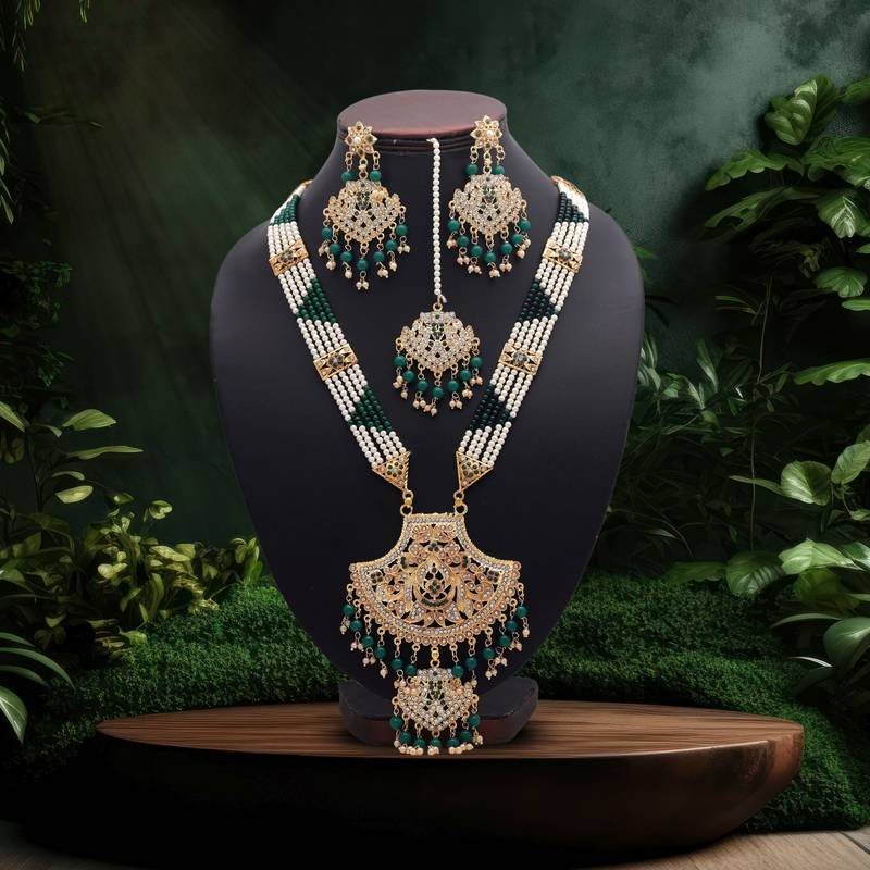 Green color rajputi jewellery rani haar