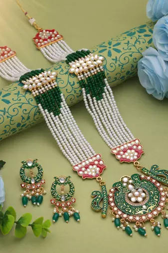 Green color rajputi jewellery rani haar