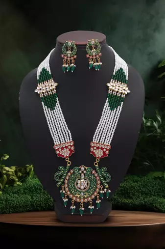 Green color rajputi jewellery rani haar