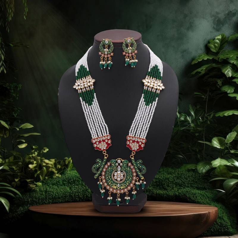 Green color rajputi jewellery rani haar