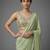 Pista beads work shiny georgette partywear saree with full of beads work blouse fabric.