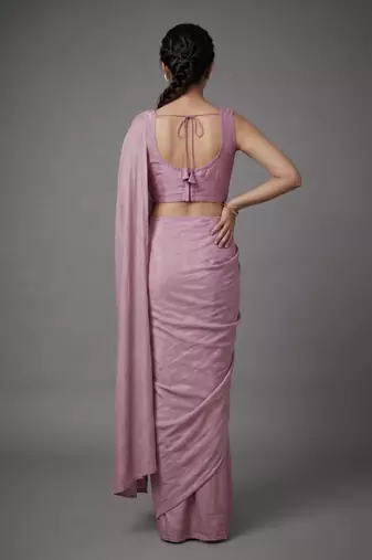 Light purple beads work shiny georgette partywear saree with full of beads work blouse fabric.
