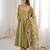 Olive printed maslin anarkali suit set with organza dupatta