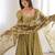 Olive printed maslin anarkali suit set with organza dupatta