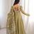 Olive printed maslin anarkali suit set with organza dupatta