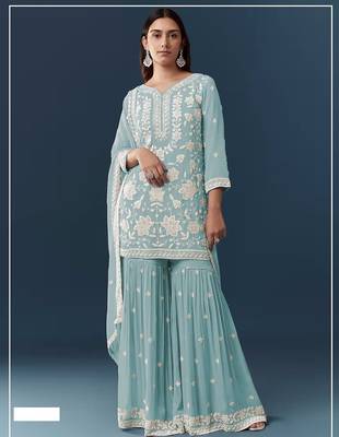 Blue heavy chiffon georgette suit set 1