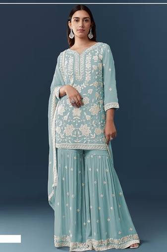 Blue heavy chiffon georgette suit set