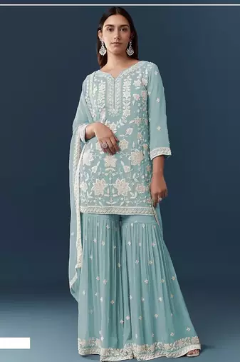 Blue heavy chiffon georgette suit set