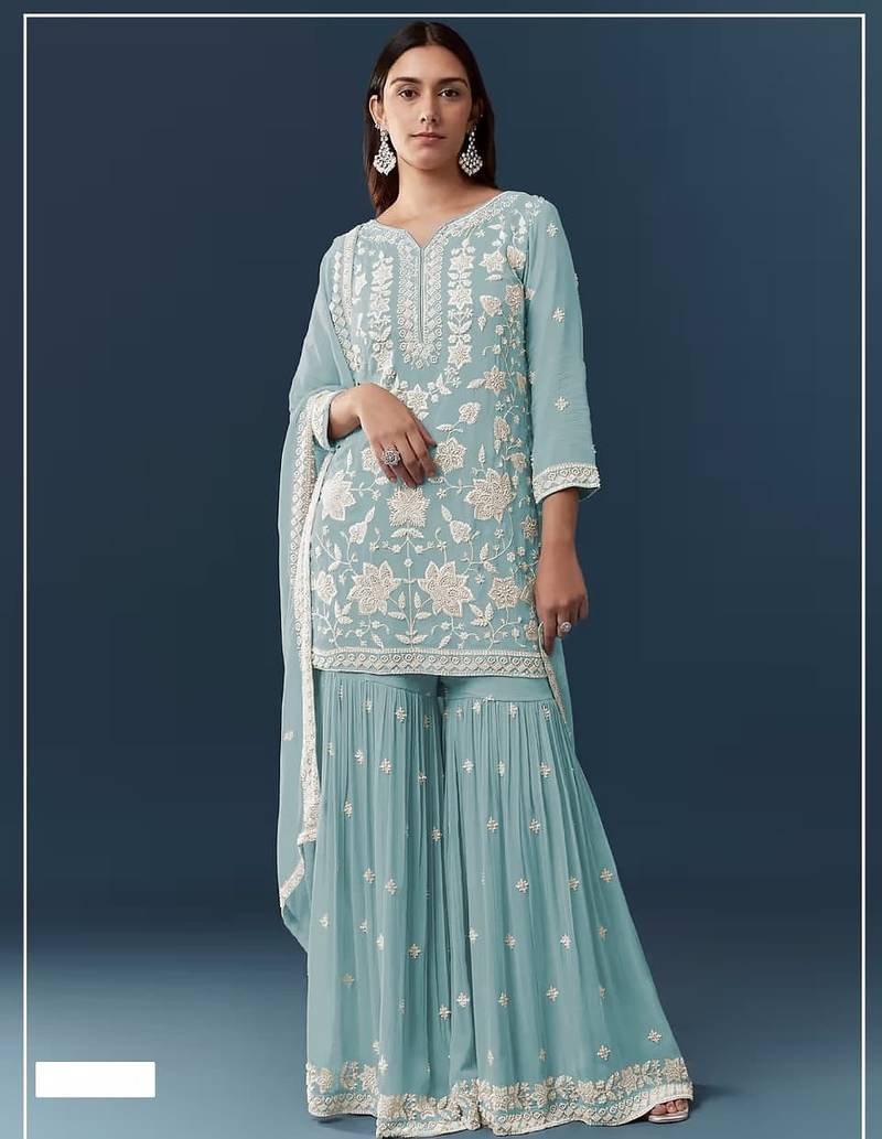 Blue heavy chiffon georgette suit set