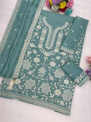 Blue heavy chiffon georgette suit set 2