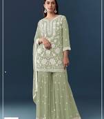 Green heavy chiffon georgette suit set
