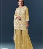 Yellow heavy chiffon georgette suit set